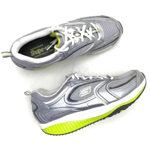 SKECHERS Shape-UPS Rocker Sole Walking Shoes SN12325 in Silver, Neon Lime Green - Picture 4 of 9
